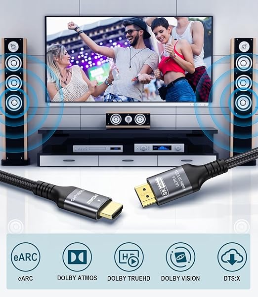 Certified 10K 8K HDMI 2.1 Cable 25 FT, 48Gbps Ultra High Speed HDMI Cable with Ethernet 4K 240Hz 165Hz 144Hz 120Hz 8K60Hz eARC HDCP2.3 HDR10+ PC Laptop TV Monitor Projector