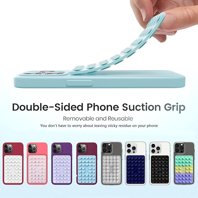 Silicone Double-Sided Suction Phone Grip Detachable Mount - Car Dashboard/Shower Phone Holder, Hands-Free For Selfies & Videos, TikTok/ASMR - iphone & Android Compatible (3.94"x2.5",Colorful Stripes)