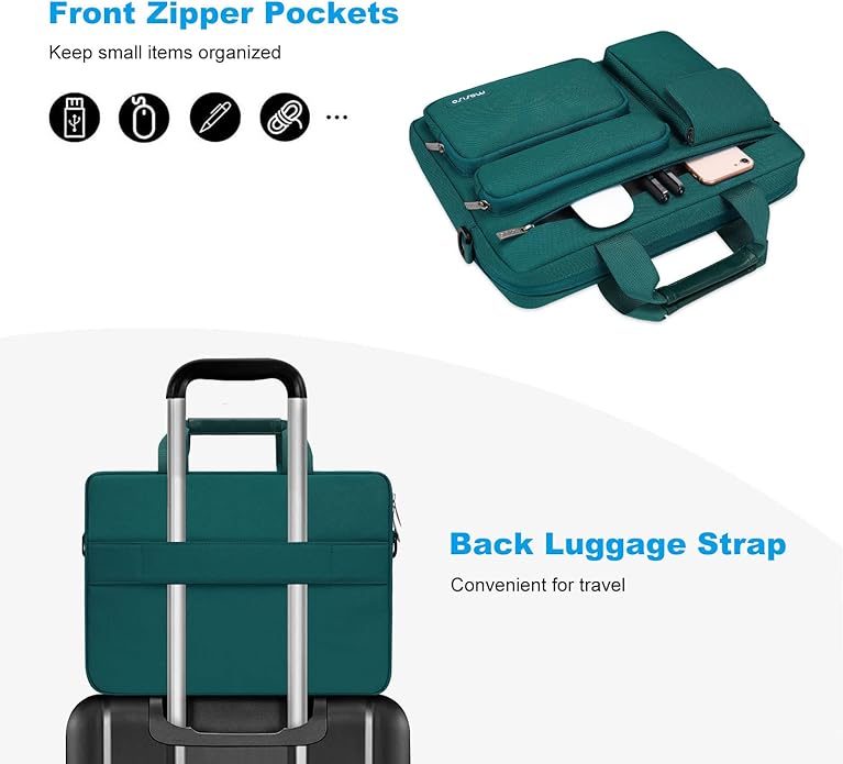 MOSISO Laptop Shoulder Bag, Computer Bag with 2 Raised&1 Flapover&1 Horizontal Pocket&Handle&Belt