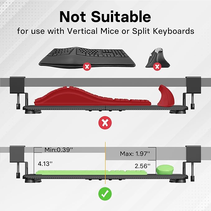 BONTEC KMT01 Under Desk Keyboard Tray, Pull-Out Keyboard & Mouse Platform with C-Clamp, 25.6 x 11.8 in Space-Saving Ergonomic Slide-Out Drawer, Black Carbon Fiber