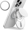Sinjimoru Phone Grip Stand, Compatible with MagSafe, Adaptor Ring Included, 3000G Kickstand for iPhone 16/15/14/13/12. M-Tap Tok Stand Clear White