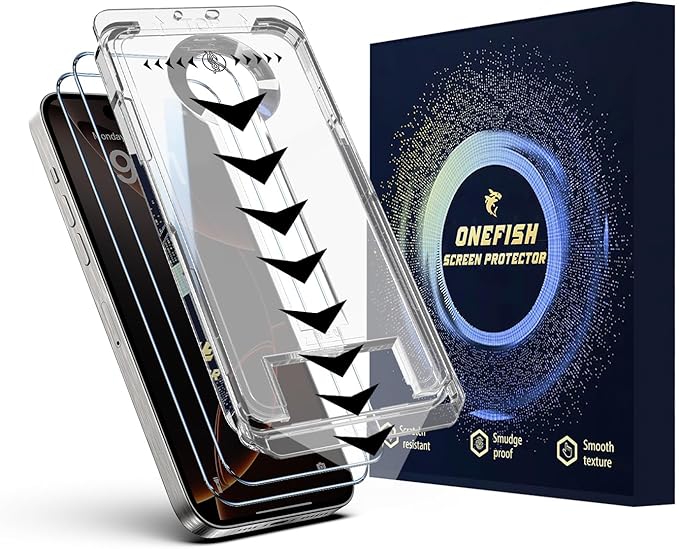 OneFish Screen Protector for Iphone 16e/14/13/13Pro, HD Clarity Tempered Glass Film 9H+ Hardness, with Hassle-Free Installation Frame, Dust-Free Bubble-Free Anti-Fingerprint, 2Pack