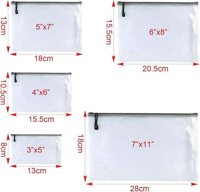 Oaimyy-20 Pcs-Mesh Zipper Pouch Document Folders Bag Zipper Zip File Folders,Puzzle Bags for Organizing Storage (Black, 8"x 10")