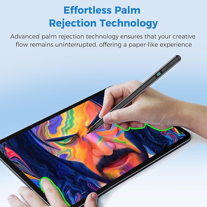 iPad Stylus Pencil(5 Extra Tips) with Magnetic Attachment,USB-C Faster Charge,Tilt Sensitivity Palm Rejection,Compatible with2018-2025 iPad ProM4/12.9/11,Air M3/M2/3/4/5,iPad6-11,Mini5/6/7Gen（Black）