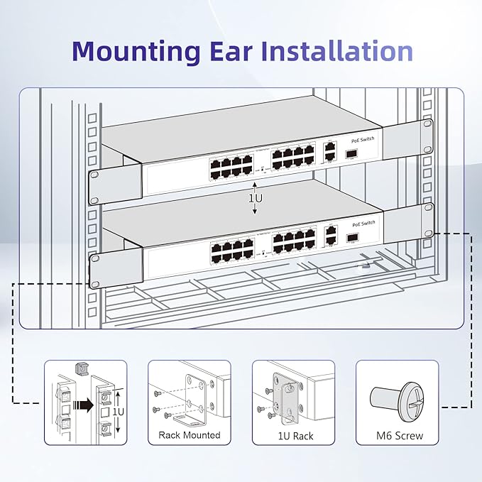 Rack Mount Kit for 17.3 inch Switches, Adjustable Rack Ears for Buffalo Tech, Cisco, NETGEAR,Dell, D-Link, Linksys and TRENDnet Products, Adjustable Hole Distance 13-35mm