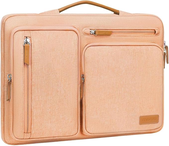 MOSISO 360 Protective Laptop Case 13.3 inch, 13-13.3 inch Laptop Sleeve Compatible with MacBook Air/Pro 13 / Pro 14,HP Dell Acer ASUS,Side Open Carrying Case with 4 Zipper Pockets&Handle, Peach Fuzz