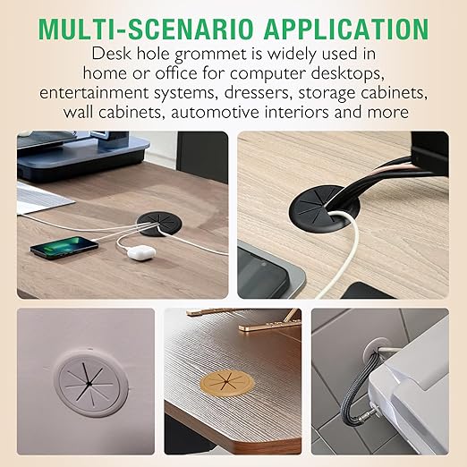 2 Pcs Desk Grommet 3-1/8" / 80 mm, Desk Hole Cover for Cables Beige, Cable Grommet ABS Plastic, Desk Hole Grommet for Home & Office Pc, Detachable Cable Cord Organizer