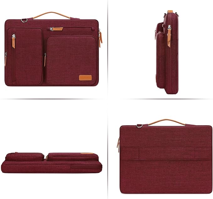 MOSISO 360 Protective Laptop Shoulder Bag,13-13.3 inch Computer Bag Compatible with MacBook, HP, Dell, Lenovo, Asus Notebook,Side Open Messenger Bag with 4 Zipper Pockets&Handle, Wine Red