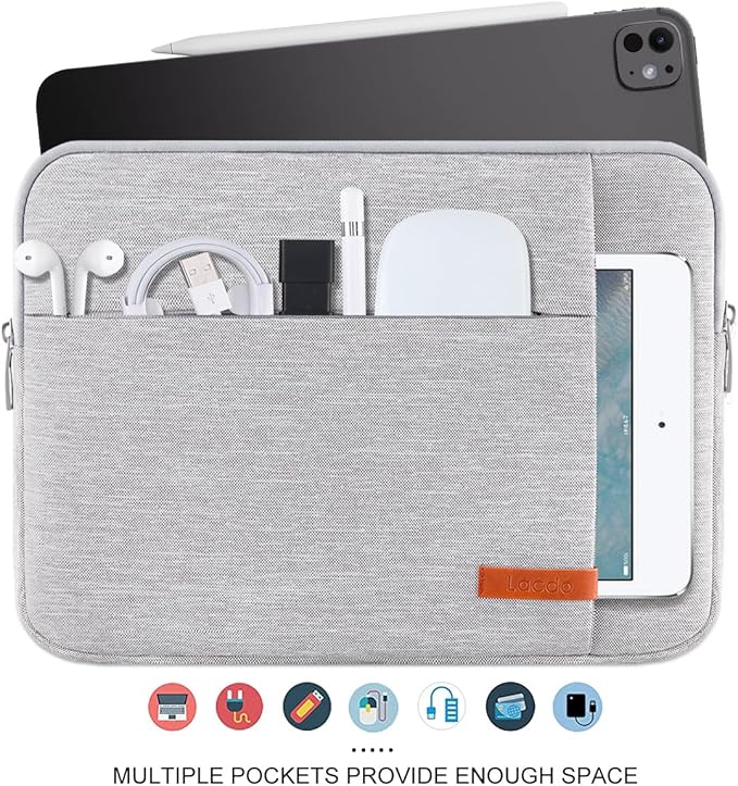 Lacdo Tablet Sleeve Case for 13 inch New iPad Air M3 M2 2025-2024, 13 inch New iPad Pro M4 2024, 12.9" iPad Pro 6 5 4 3 with Magic Keyboard and Smart Keyboard Folio, Water-Resistant Tablet Bag, Gray