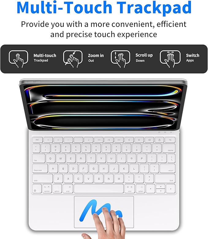 iPad Pro 13 inch case 2024 with Keyboard, Keyboard Case for iPad Pro 13-inch (M4, 2024) with 7 Colors Backlight, Multi-Touch Trackpad, Easy-Set Magnetic Stand, Auto Sleep/Wake (White)