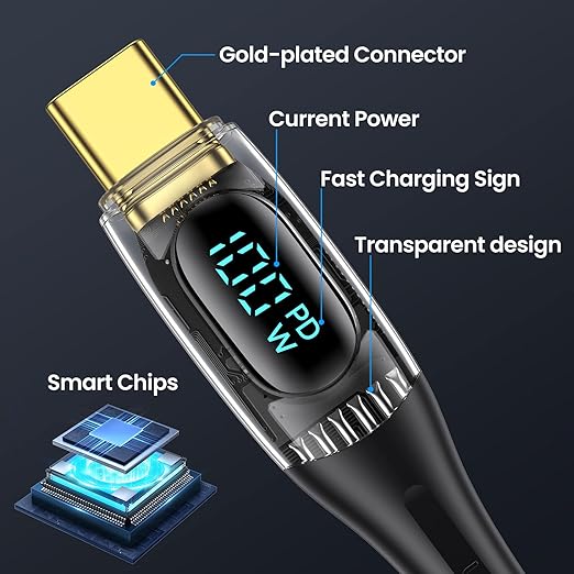 USB C to Multi Charging Cable, USAMS 100W 6.6FT 5A Type C to Type C Fast Charger Charging Cord with LED Display 5-in-1 C/A to C/Micro/IP Sync Charger Adapter Compatible for Laptop/Tablet/Phone