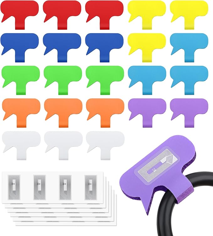 24 Set Smart NFC Cable Labels - 8 Colors Reusable Write-On Wire Labels with Blank NFC Tags Stickers, Programmable Cord Identification Labels for Electronics Cable Management, Oval