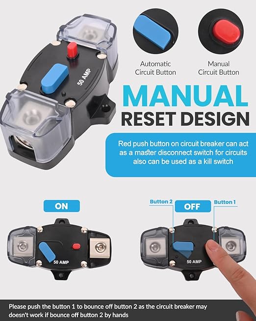 60A Resettable Circuit Breaker - 60 Amp Self Recovery with Manual Reset Button for Car Audio & Amps Protection