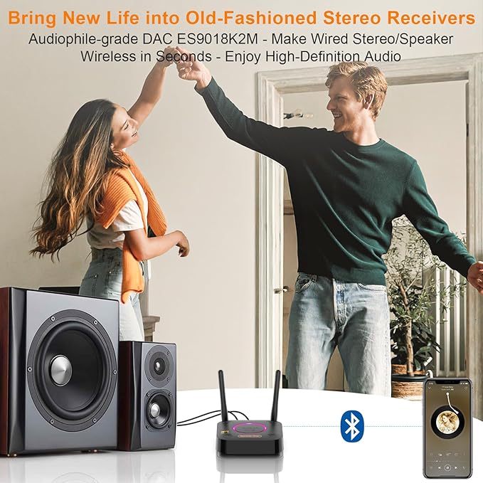 1Mii B06Ultra Bluetooth 5.2 Receiver with LDAC for Hi-Res Wireless Audio, HiFi Bluetooth Audio Adapter w/Audiophile DAC, 3D Surround aptX HD Low Latency, Optical AUX 3.5mm Coaxial for Home Stereo
