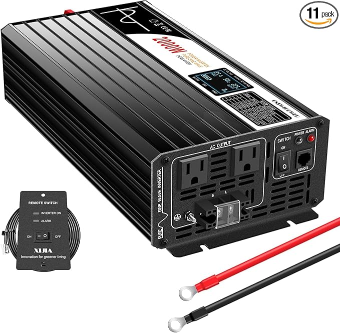 Xijia 2000w(Peak Power 4000W) dc 48v to ac 120v Inverter Pure sine Wave 60HZ Converter with Bluetooth Remote Control LCD Screen 2 AC outlets for Camping, Boat,Outdoor (DC48V (Range 40V-60V) 2000W)