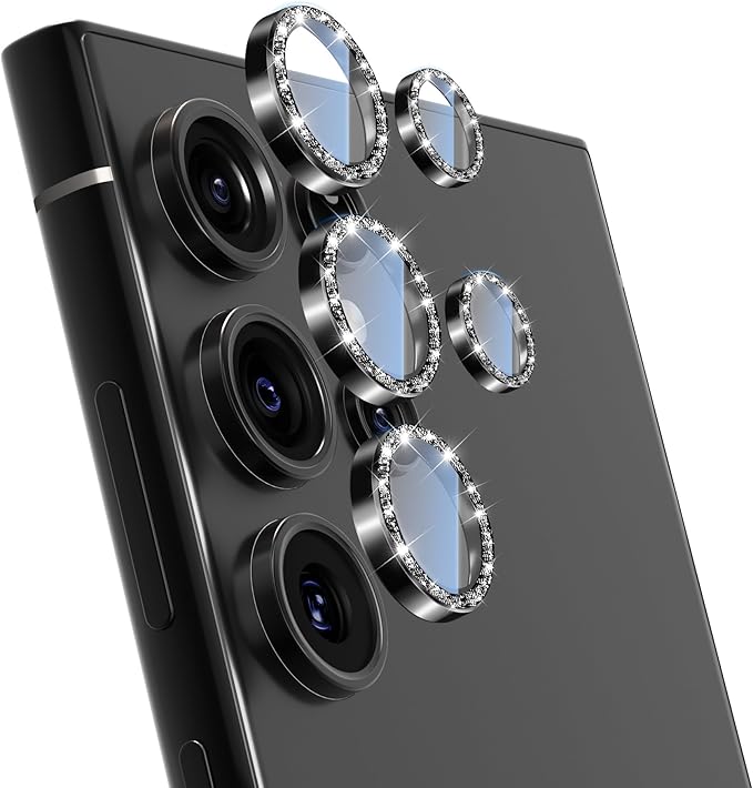 For Samsung Galaxy S25 Ultra Camera Lens Protector, Individual Lens Protector, Ultra HD 9H Tempered Glass Screen Protective Cover, Anti-scratch, Military Grade Drop Protection 2 Set. (Glitter Black, S25 Ultra)