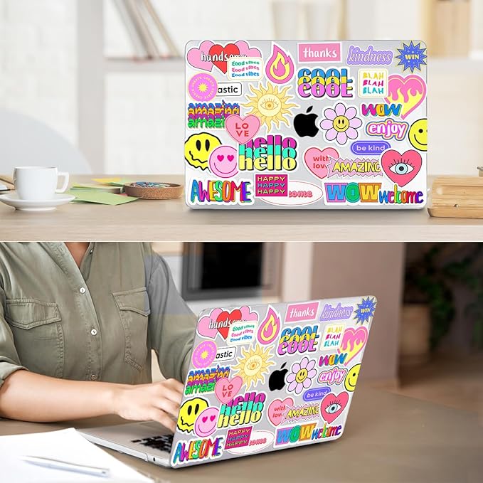 Compatible with MacBook Air 13 inch Case 2025 2024-2022 M4 A3240 M3 A3113 M2 A2681, Plastic Hard Shell&Keyboard Cover&Screen Film&Webcam Cover for MacBook Air 13.6 inch Case, Trendy Patches