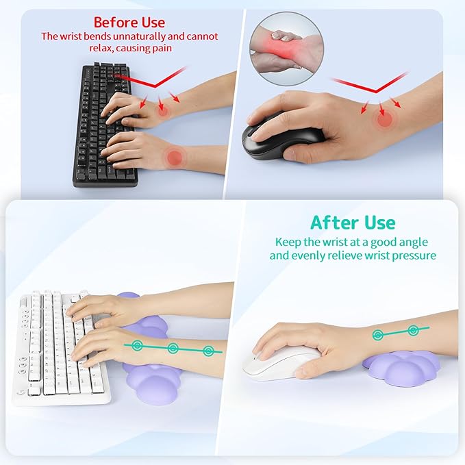 Cloud Wrist Rest Keyboard, Cloud Keyboard Wrist Pad Set with PU Leather Memory Foam, Cute Arm Rest for Palm Support, PC/Gaming Desk Accessories/Office Setup/Computer Hand Cushion - Purple