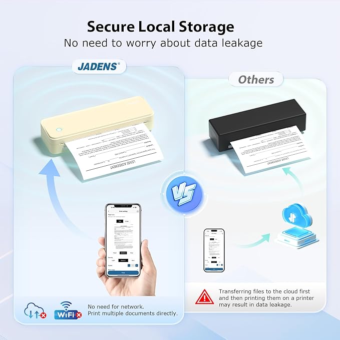 JADENS Portable Printers Wireless for Travel, Thermal Inkless Printer, Support 8.5" X 11" Thermal Paper(Yellow)