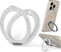 COOLQO Upgraded Magnetic Phone Ring Holder Stand, Super Magnet Cell Phone Grip Finger Kickstand Compatible with MagSafe Mag Safe Accessory for iPhone All Smartphones (1-Glitter Silver)