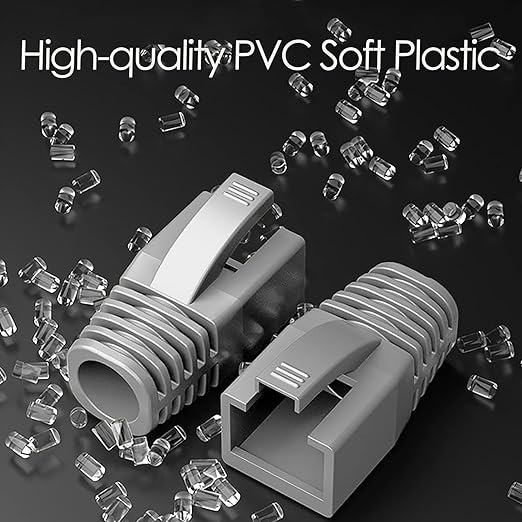 50-Pack RJ45 Boot Cover, Cat6A Cat7 Ethernet Network Cable Strain Relief Boot for 6.5-8.0mm Ethernet Cable (Hole Diameter: 8.0mm, Grey)