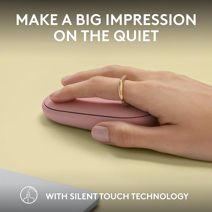 Logitech Pebble Mouse 2 M350s Slim Bluetooth Wireless Mouse, Portable, Lightweight, Customizable Button, Quiet Clicks, Easy-Switch for Windows, macOS, iPadOS, Android, Chrome OS - Tonal Rose