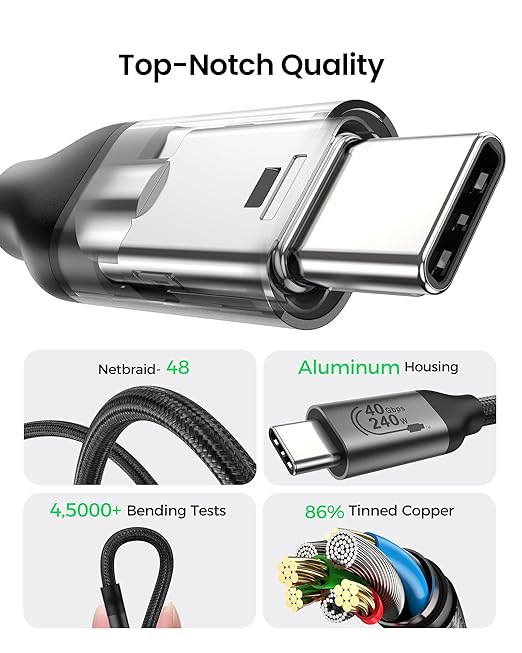 Silkland USB 4 Cable for Thunderbolt 4 Cable, 40Gbps Data Sync, Support 8K/5K@60Hz, 4K@240Hz, 240W, NetBraid-48 USB C Monitor Cable 5FT Compatible for MacBook, Portable Monitor, SSD, Docking, eGPU