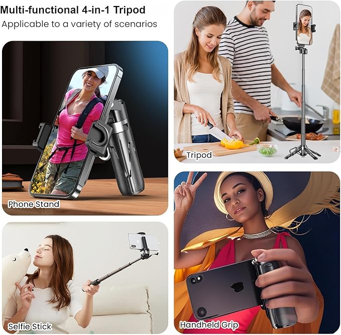 Mini Selfie Stick, Pocket Size Extendable Phone Holder with Wireless Detachable Remote Control for Content Creation/Vlog/Video Record/Live Stream