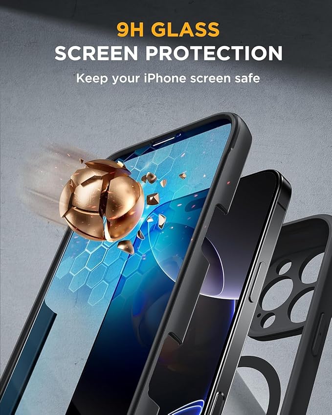 Miracase Magnetic for iPhone 16 Pro Case Full-Body Phone with Built-in Glass Screen Protector, [Compatible with MagSafe] Military Drop Proof 16 Pro Cover Bumper 6.3 inch, Black