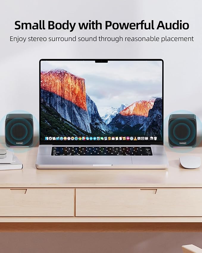 Computer Speakers with Colorful RGB Lights, USB Powered 3.5mm Aux- in Mini PC Speakers, Small Computer Speakers USB Powered 3.5mm Aux Speaker for PC,Laptop,Tablet,Phone