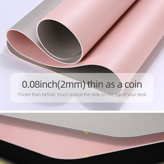 YSAGi Desk Pad, Desk Mat, 23.6" x 13.7" Ultra Thin Waterproof PU Leather Desk Blotter, Laptop Leather Desk Pad Protector for Keyboard and Mouse, Dual-Sided Desk Writing Pad for Office and Home (Pink)