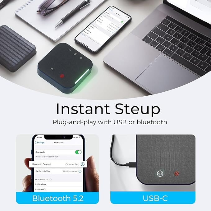 Conference Speaker and Microphone, USB C & Bluetooth Speakerphone for Computer, Laptop Speakers with mic, 360° Voice Pickup, AI Noise Reduction, 20H Call Time, Online Meetings