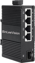 Industrial Mini Gigabit Ethernet Switch 4-Port RJ45 10/100/1000BASE-T+1-Port SFP Slot,Unmanaged Network Switch,Network Hub,Dinrail Mount or Wall-Mount,Plug & Play,Fanless (4 RJ45+1 SFP)
