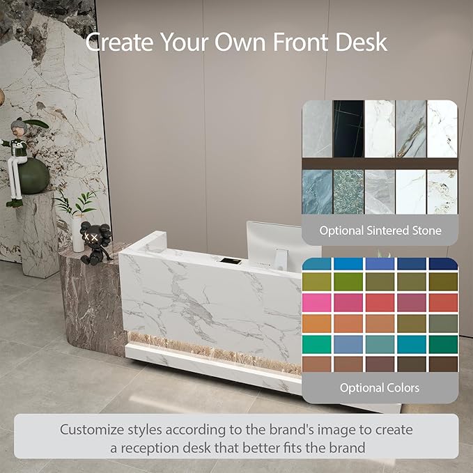 Front Desk Reception Counter - Lockable Storage & Keyboard Tray | Reception Desk with Counter, Customizable Large Counter Table (Black+White, 116'')