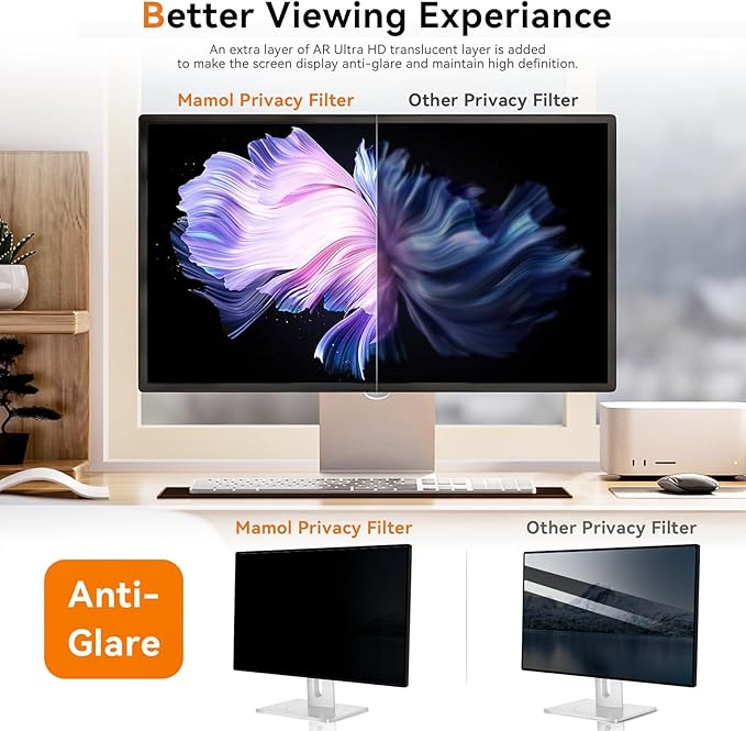 [2 Pack] 24 Inch Computer Privacy Screen for 16:9 Aspect Ratio Widescreen Monitor, Eye Protection Anti Glare Blue Light Computer Monitor Privacy Filter, Removable Anti-Scratch 24in Protector Film