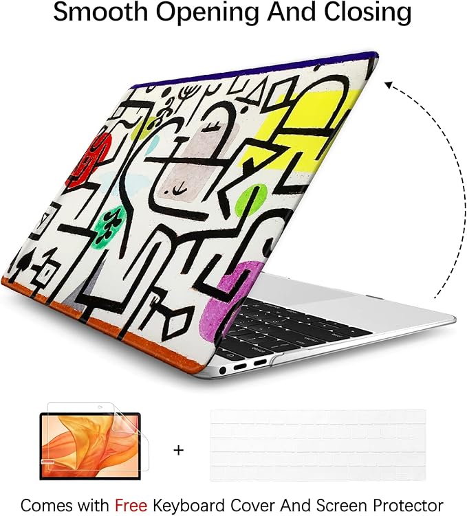 Berkin Arts Compatible with MacBook Air 13 inch Cover, 2022-2018 Release A1932 with Touch ID with Keyboard Cover & Screen Protector Naive Art (Picture of A Journey by Paul Klee)