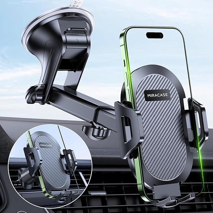 Miracase Phone Holders for Your Car, [Thick Case & Heavy Phone Friendly] Universal Cell Phone Car Mount, 3-in-1 Phone Mount for Car Dashboard Windshield Air Vent Fit for All Smartphones, Grey