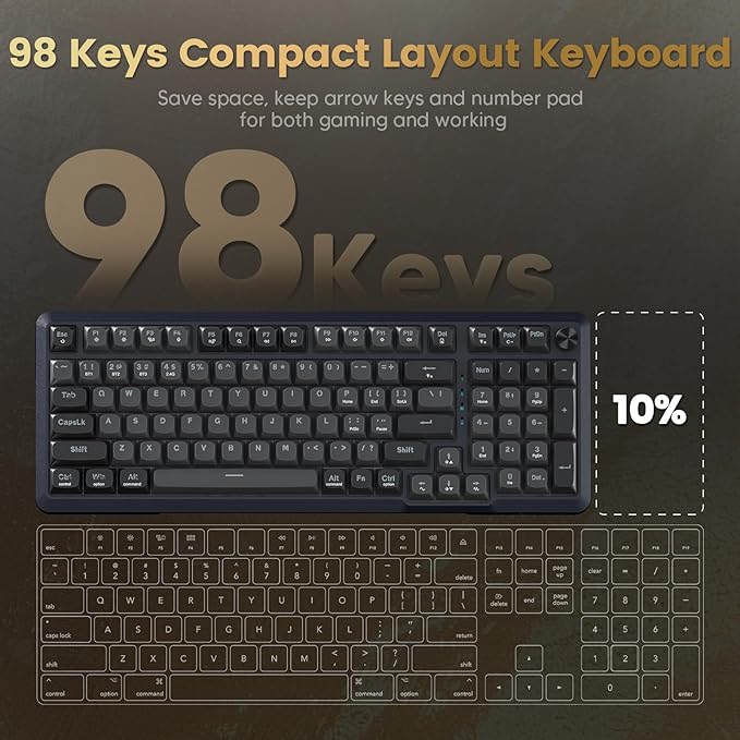 Redragon Wireless Mechanical Keyboard, 3 Mode Gasket Mounted RGB Gaming Keyboard with Volume Knob, Pre-Lubed Linear Switches, MDA-Profile, 98 Keys Hot Swappable Creamy Keyboard for PC/Tablet/Xbox/PS4