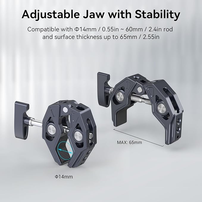 SMALLRIG Clamp, Camera Mount Clamp, Crab-Shaped Super Clamp with 1/4"-20, 3/8"-16 Threaded Holes, Payload 7.7lbs/3.5kg, for Most Photographic Accessories