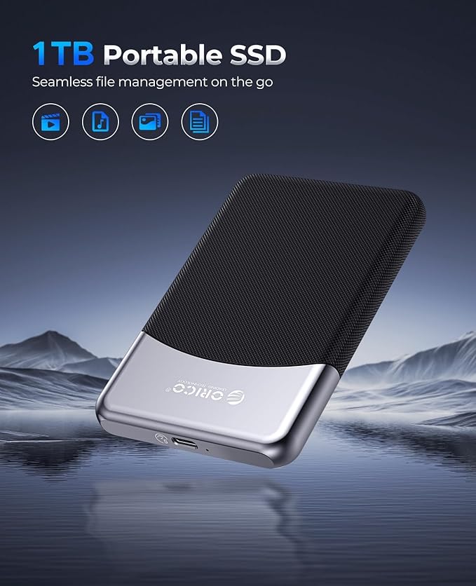 ORICO 1TB External SSD with 2 in 1 USB C Cable, Portable Solid State Drive USB 3.2 Gen 1 Up to 460MB/s, Dust and Drop Resistance, Reliable Storage for USB-C Smartphone, PC, Tablet, Labtop - M25PRO