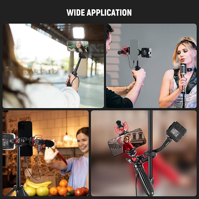 NEEWER Phone Vlogging Kit, Content Creator Essentials Kit for YouTube with LED Light, Selfie Stick Travel Tripod, Flexible Soft Tube, USB C Cardioid Microphone for iPhone, Android, Podcast, PA045