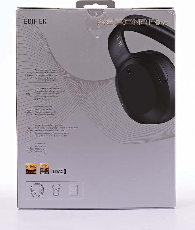 Edifier W820NB Plus Hybrid Active Noise Cancelling Headphones - LDAC Codec - Hi-Res Audio Wireless & Wired - Fast Charge - 49H Playtime - Over Ear Bluetooth V5.2 Headphones- Black