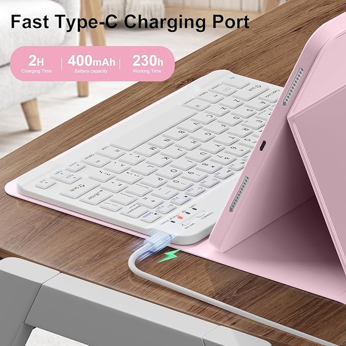 Keyboard Case for Galaxy Tab A8 10.5 Inch 2022, Slim Lightweight 7 Color Rainbow Backlight Detachable Magnetic Keyboard Cover with S Pen Holder,Pink