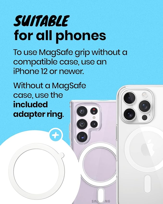 Solid Color Button Phone Grip – Minimalist Design, Durable and Lightweight, Grip and Stand for Smartphones (White, Magnetic Type)