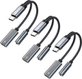 3PCS USB C Splitter for KZ ZS10 PRO, CCZ CA01 USB C to 3.5mm Audio Headphone and Charger Adapter, Type C Headphone Splitter 1 in 2 Out, Dongle Audio Cable DAC for Samsung Galaxy S25/S24 (USBC-3.5MM)