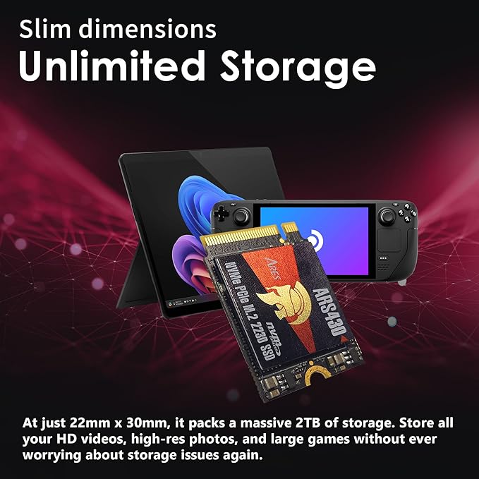 DATO 2TB M.2 2230 SSD, PCIe Gen 4x4 NVMe Internal Solid State Drive with Heatsink, Up to 5000/3200 MB/s, Compatible with Steam Deck, ROG Ally, Surface Pro, Mini PCs, Ultrabook, ARES ARS430