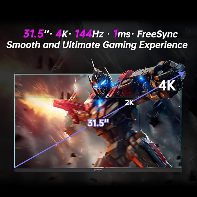 KTC 32 Inch 4K Mini LED Monitor, Fast IPS, HDR1000 144Hz 1ms MPRT Gaming Monitor,Type-C 45W, HDMI/DP/USB,RGB Light, Swivel/Height/Pivot/Tilt Adjust, VESA, Computer Monitor for Gaming & Designer