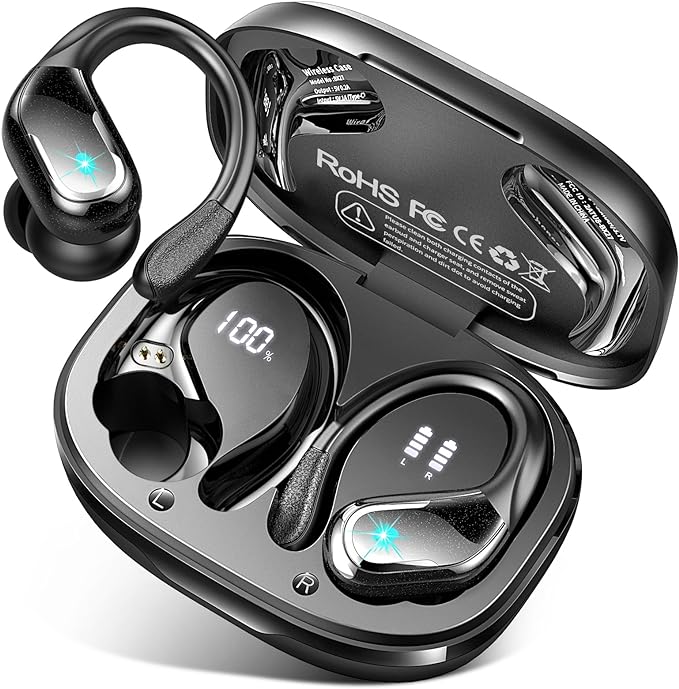Wireless Earbud, 75Hrs Bluetooth 5.4 Headphones IP7 Waterproof for Sport, Running Wireless Earphones with ENC Noise Cancelling Mics, Deep Bass Over Ear bud with Earhooks for Android, iOS, Workout, Gym