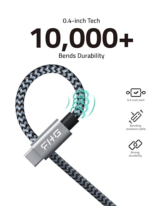 FHG USB C to USB C Cable 6FT 2Pack, PD 60W/3A C to C Cable Fast Charging from 20% to 90% in 30mins, 5Gbps USB C to USB C Data Cable, Nylon Braided Compatible for iPhone 15/Samsung/Android Auto