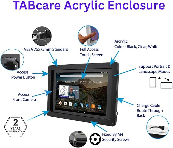 TABcare Anti-Theft Acrylic VESA Enclosure for Apple iPad Pro 13" 2024 with Free Wall Mount Kit & 90-Degree Angle USB C Cable (iPad Pro 13" 2024, Black)